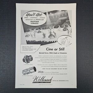 1951 Wollensak Optical Co Camera Lenses Vintage Print Ad Rochester NY Cine Still